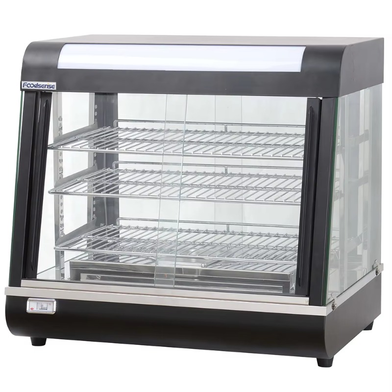 Commercial Kitchen Door - ตู้โชว์สแตนเลสแบบมีฉนวนกันความร้อน ประตูกระจกเต็มบาน พร้อมเครื่องอุ่นอาหารไฟฟ้า สำหรับร้านเบเกอรี่ โรงแรม และร้านอาหาร