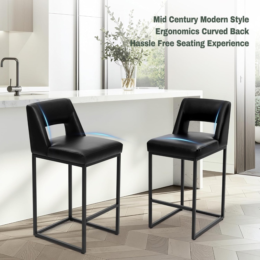 Commercial Kitchen Counter - เก้าอี้บาร์สีดำแบบใหม่ ชุด 2 ตัว - เก้าอี้สำหรับเคาน์เตอร์ครัวทันสมัยพร้อมพนักพิงหุ้มเบาะ