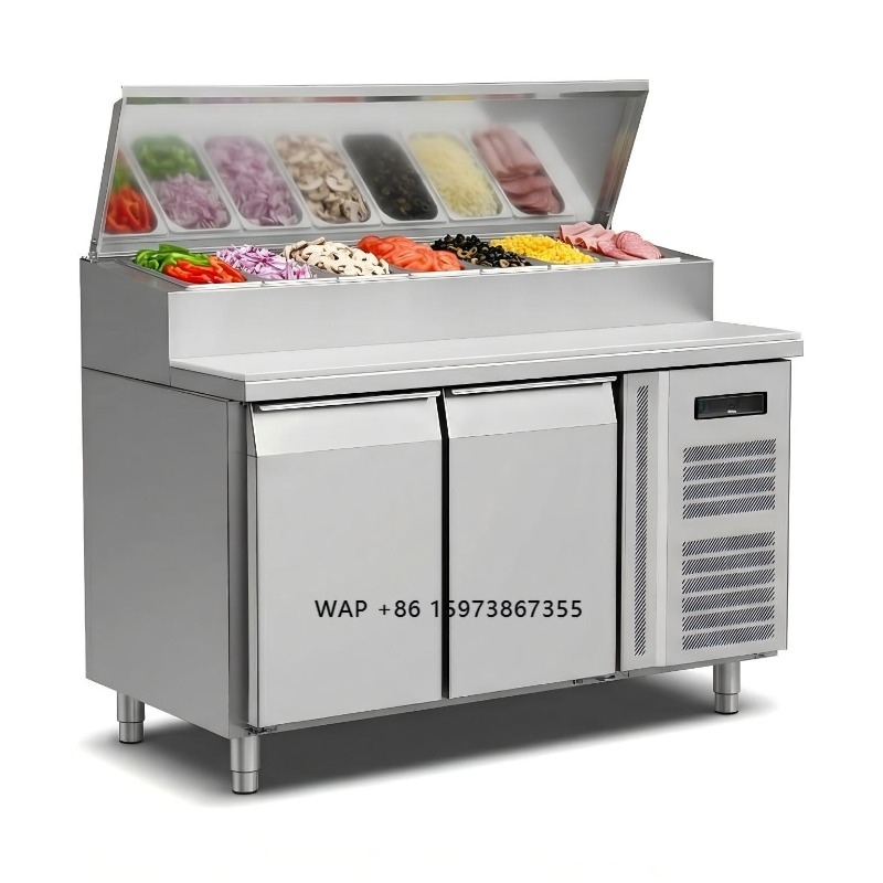 Commercial Kitchen Door - ตู้เย็นเตรียมอาหารแบบ OEM 2 ประตู สแตนเลส สำหรับเตรียมแซนด์วิชและพิซซ่า