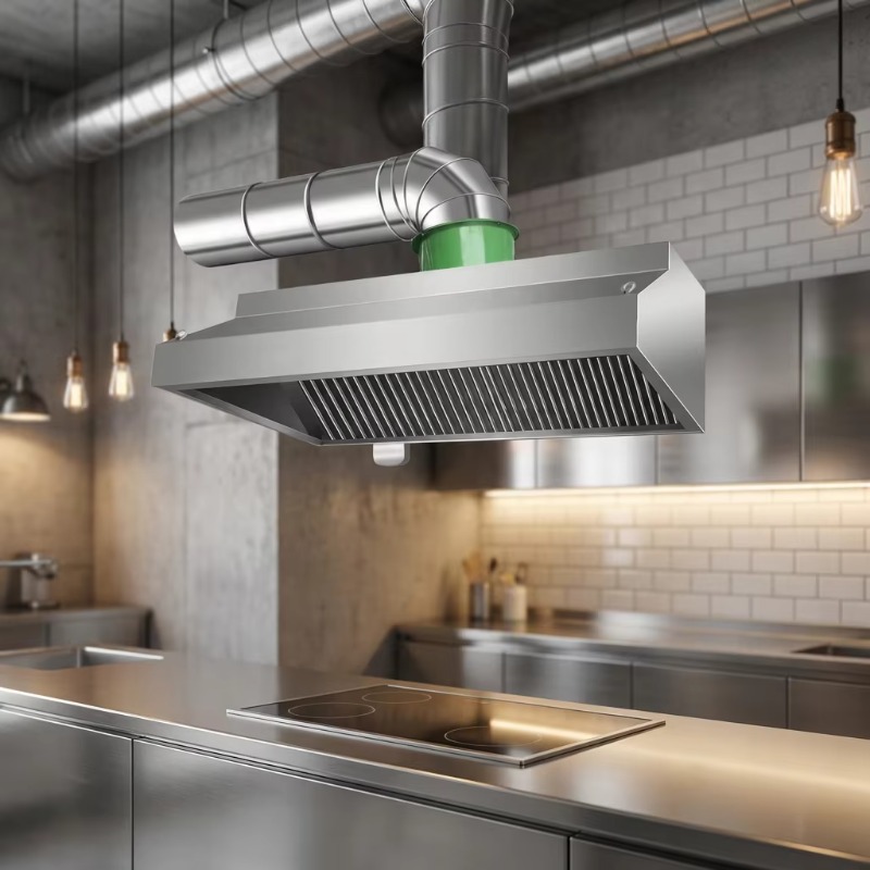Commercial Kitchen Usa - เครื่องดูดควันติดผนังสแตนเลสแบบปรับแต่งได้สำหรับครัวเชิงพาณิชย์ พร้อมมอเตอร์ 400 วัตต์ ปุ่มกด