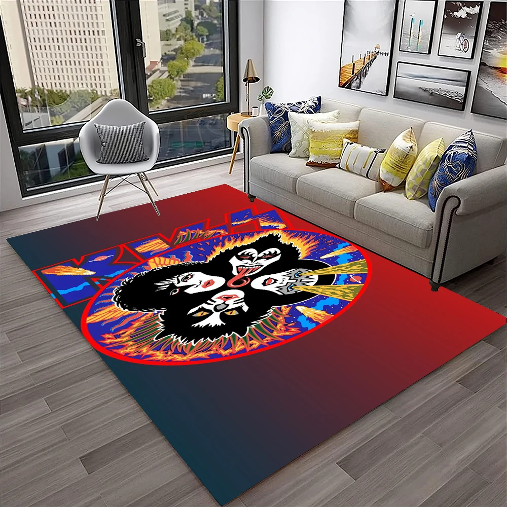 Commercial Kitchen Floor - Retro KISS Rock Band พรมพรมสําหรับห้องนั่งเล่นห้องนอนห้องเด็กเล่นโซฟาห้องครัวพรมเช็ดเท้าตกแต่ง, เด็กพรมกันลื่น