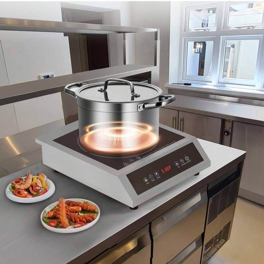 Induction Cooker Commercial - เตาไฟฟ้าแบบพกพา, กำลังไฟ 1800 วัตต์, หัวเตาเชิงพาณิชย์, ปรับอุณหภูมิได้