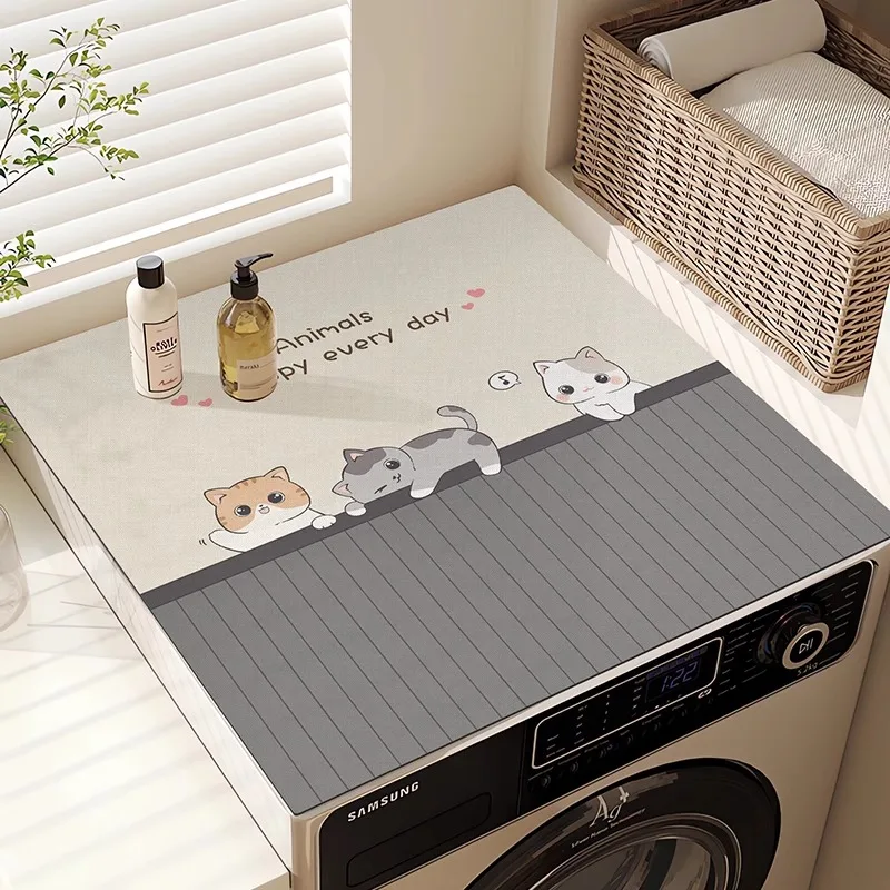 Commercial Kitchen Floor - VIKAMA แผ่นรองเครื่องซักผ้าลายการ์ตูนสไตล์มินิมอล แผ่นดูดซับน้ำกันลื่น แผ่นรองระบายน้ำในครัว แผ่นป้องกันพื้นผิวโต๊ะทำงาน ของตกแต่งบ้าน