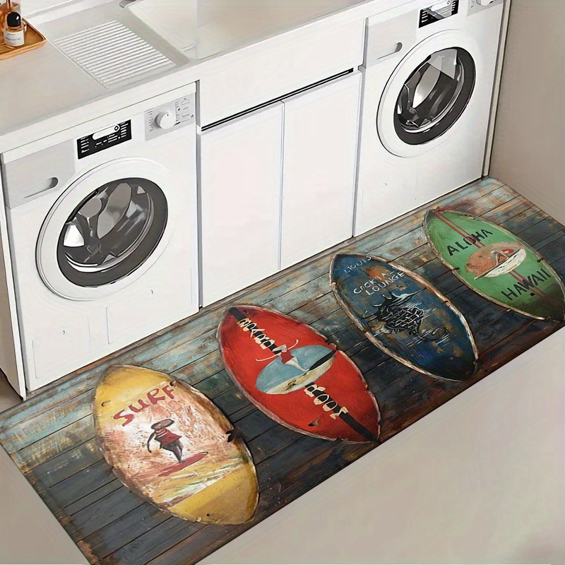 Commercial Kitchen Floor - พรมปูพื้นลายกระดานโต้คลื่นสำหรับห้องครัว ห้องโถง ทางเดิน สไตล์ชายหาดเขตร้อน ตกแต่งบ้าน พรมปูพื้นห้องซักรีด