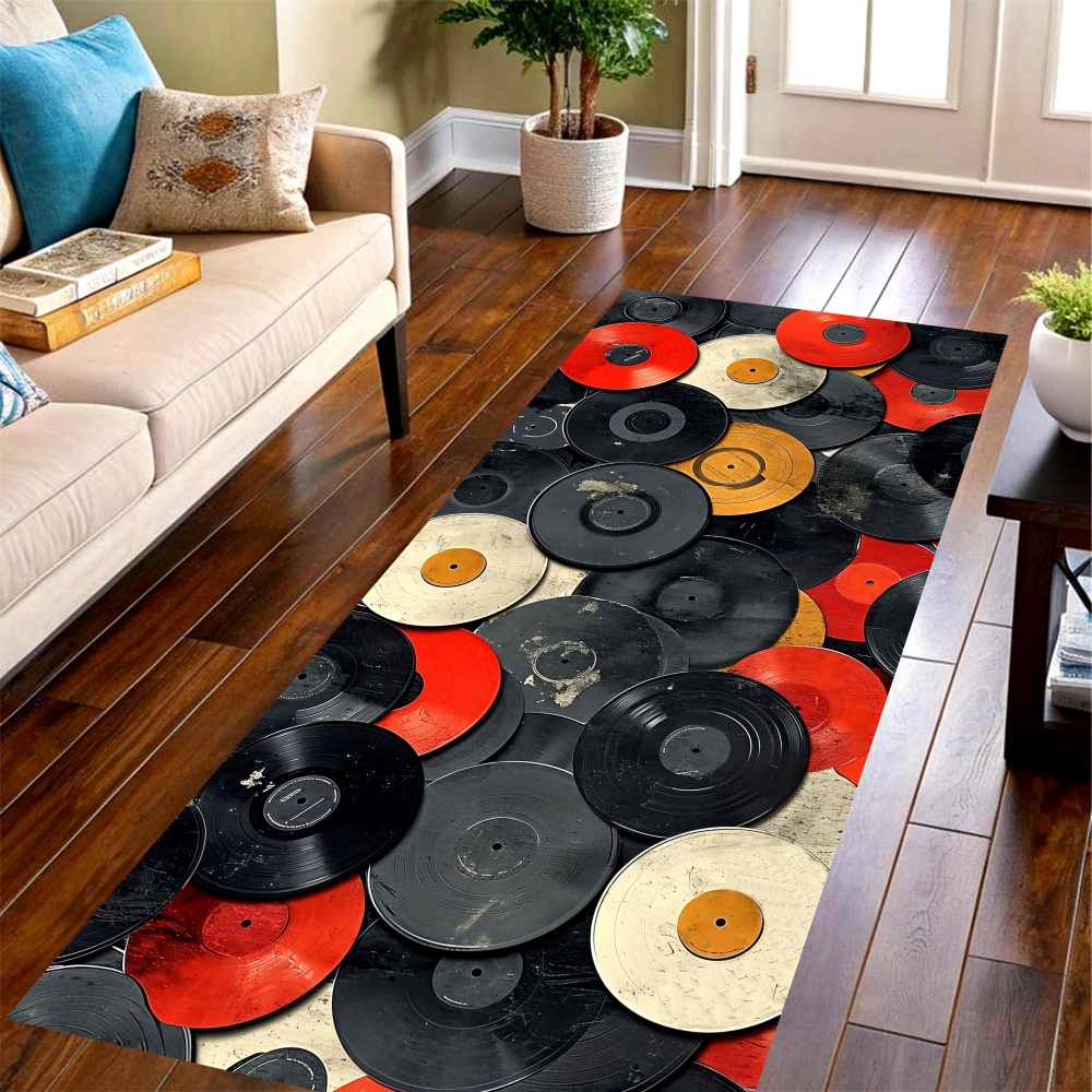 Commercial Kitchen Vinyl - พรมลายแผ่นเสียงไวนิลวินเทจ พรมปูพื้นลายดนตรีย้อนยุค สำหรับตกแต่งทางเข้า ห้องครัว ห้องนั่งเล่น และระเบียง