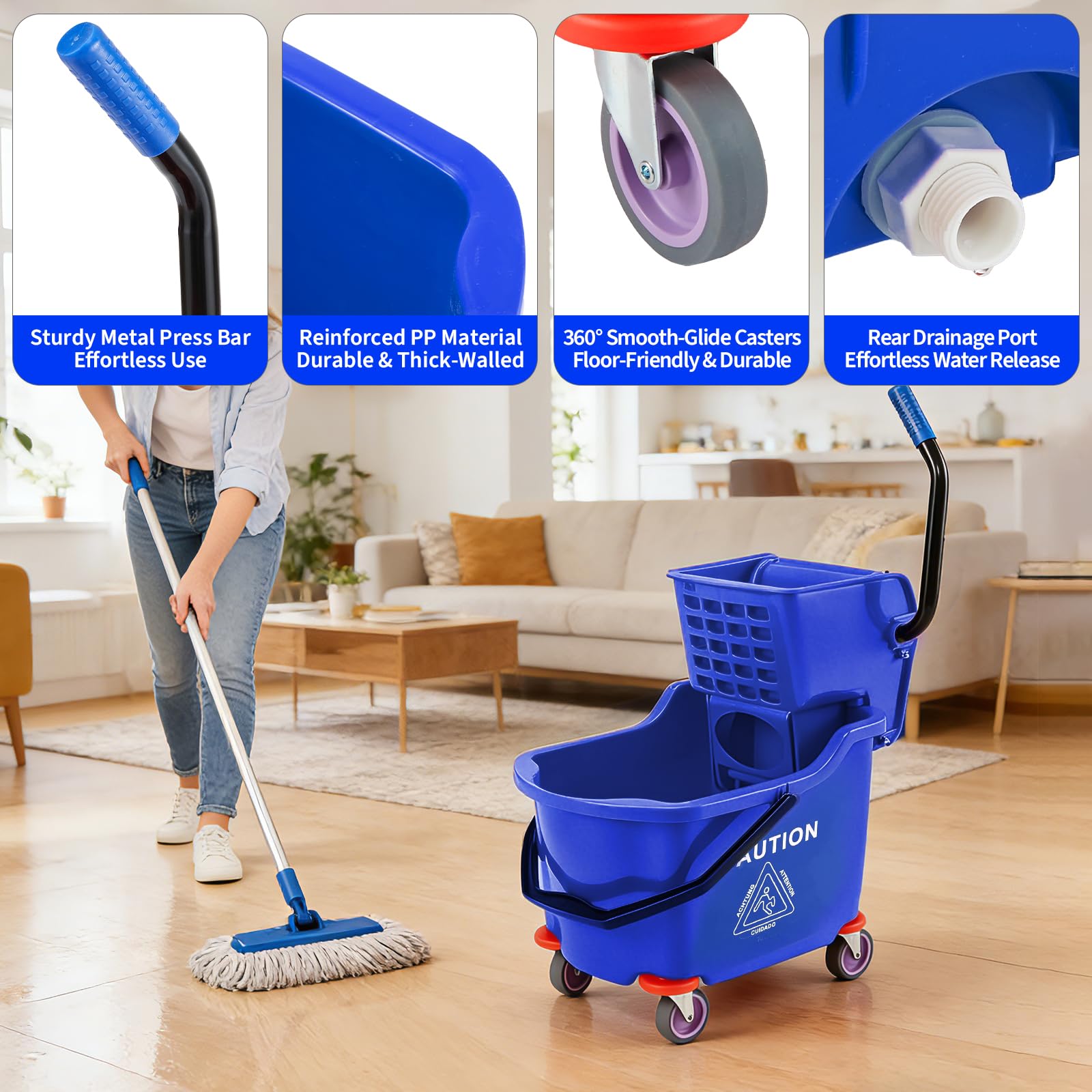 ถังถูพื้นแบบมีล้อพร้อมที่บีบน้ - Commercial Kitchen Floor บทวิจารณ์และราคา